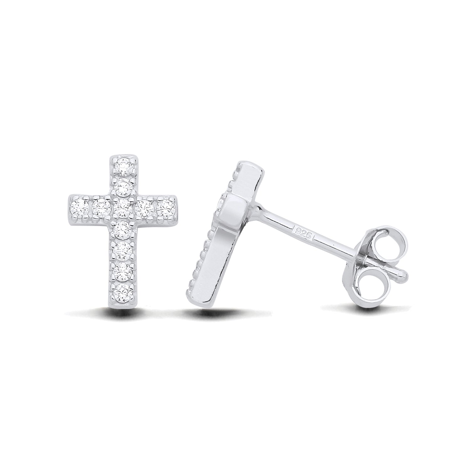 New 925 Silver &amp; Cubic Zirconia Cross Stud Earrings with the weight 1.20 grams. Earring Face 10mm x 7.5mm