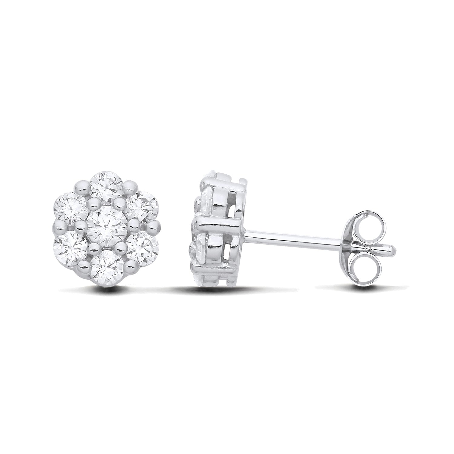 New 925 Silver &amp; Cubic Zirconia Cluster Stud Earrings with the weight 2.20 grams. Earring Face 7.8mm x 7.8mm