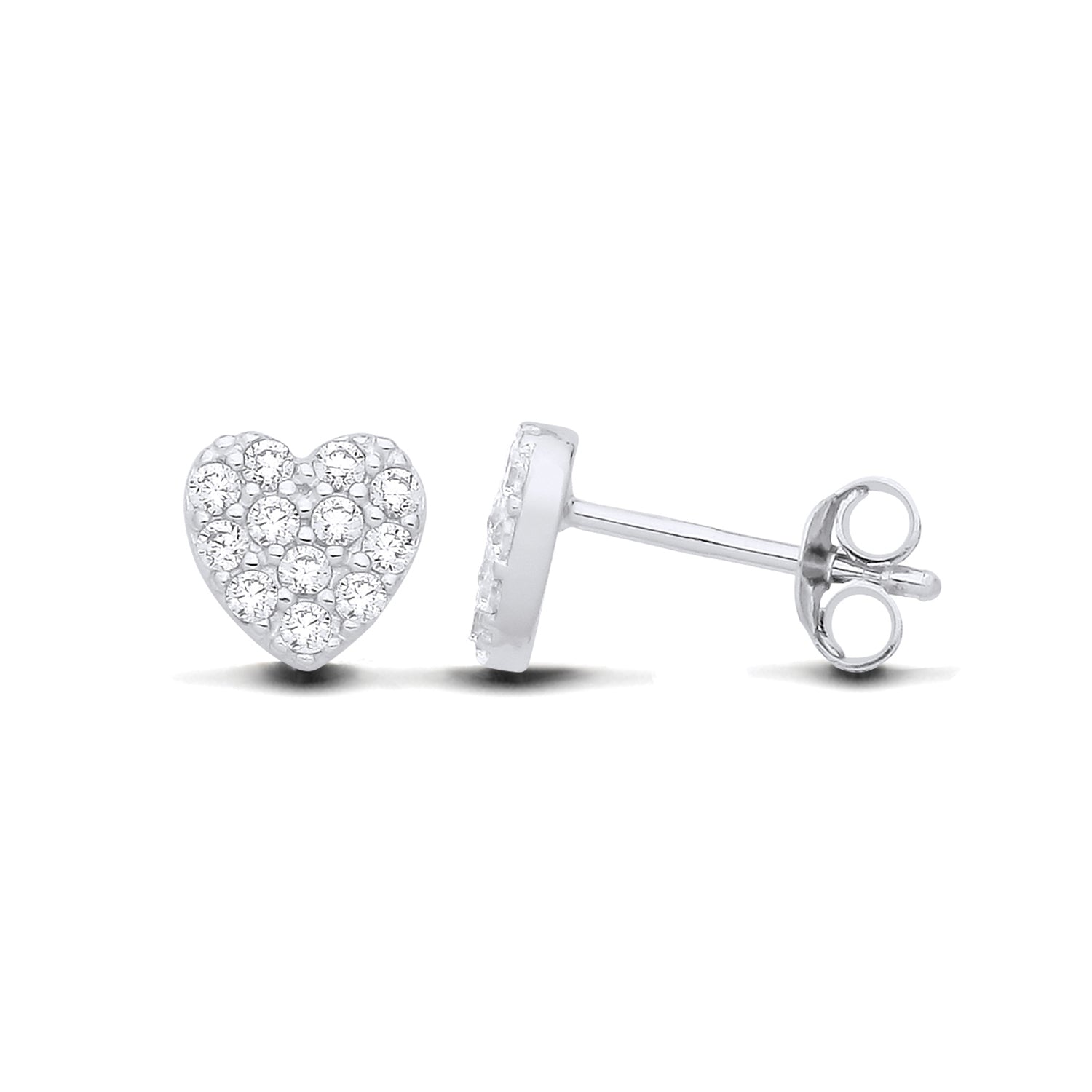 New 925 Silver &amp; Cubic Zirconia Heart Stud Earrings with the weight 1.10 grams. Earring Face 7mm x 7mm