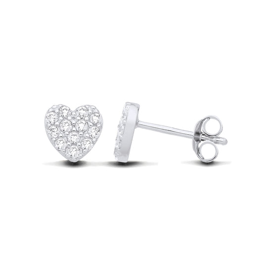 New 925 Silver &amp; Cubic Zirconia Heart Stud Earrings with the weight 1.10 grams. Earring Face 7mm x 7mm