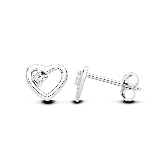 New 925 Silver &amp; Cubic Zirconia Open Heart Stud Earrings with the weight 0.90 grams. Earring Face 7.5mm x 6.5mm