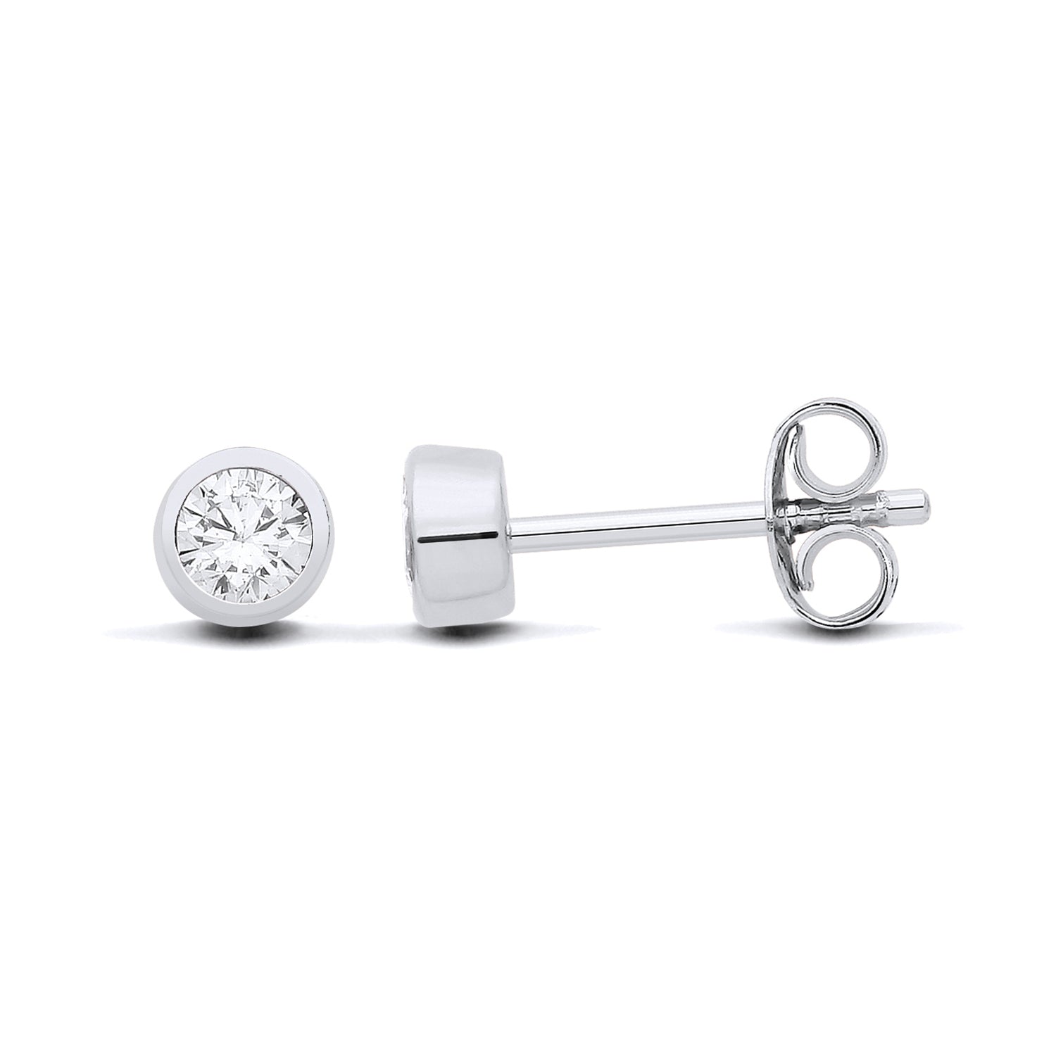 New 925 Silver &amp; Cubic Zirconia Rubover Set Stud Earrings with the weight 0.90 grams. 4.6mm Diameter