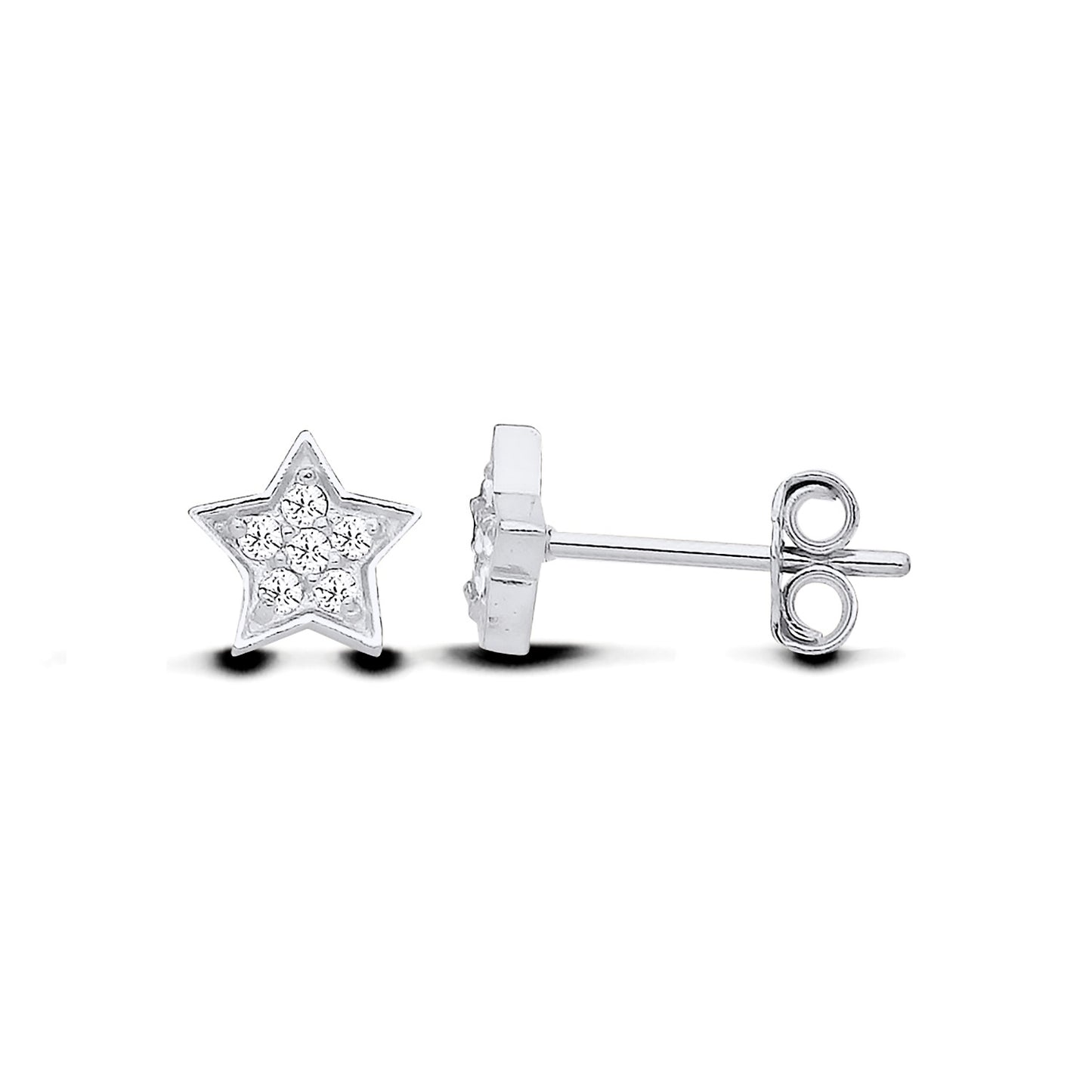 New 925 Silver &amp; Cubic Zirconia Star Stud Earrings with the weight 0.80 grams. Earring Face 6.5mm x 6.75mm