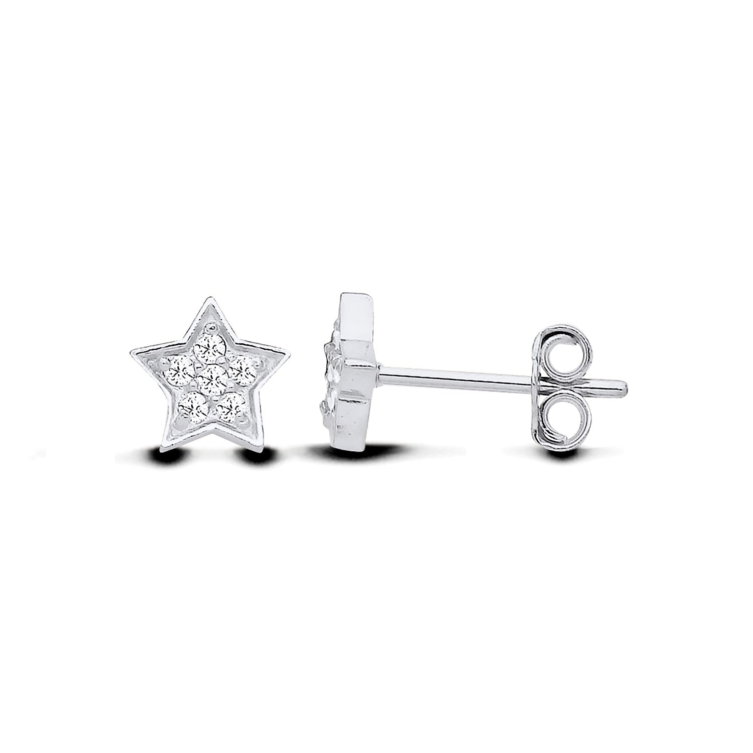 New 925 Silver &amp; Cubic Zirconia Star Stud Earrings with the weight 0.80 grams. Earring Face 6.5mm x 6.75mm