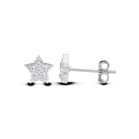 New 925 Silver &amp; Cubic Zirconia Star Stud Earrings with the weight 0.80 grams. Earring Face 6.5mm x 6.75mm