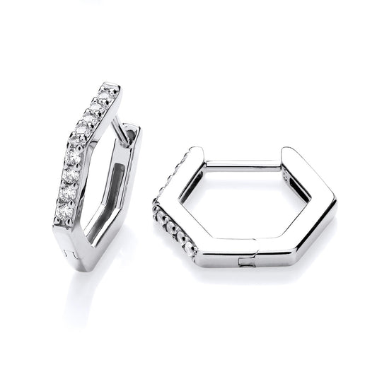 New 925 Silver &amp; Cubic Zirconia Hexagon Huggie Earrings with the weight 1.60 grams. 12.4mm Length,&nbsp;Width of Earring Face 1.7mm