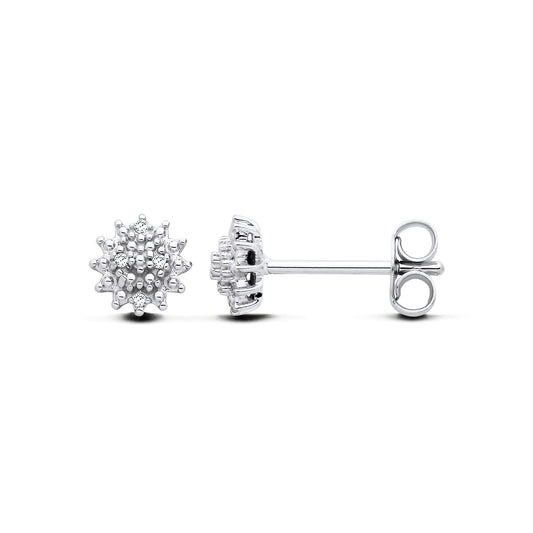 New 925 Silver &amp; Natural Diamond Set Cluster Stud Earrings with the weight 1.10 grams. Earring Face Diameter 6.4mm