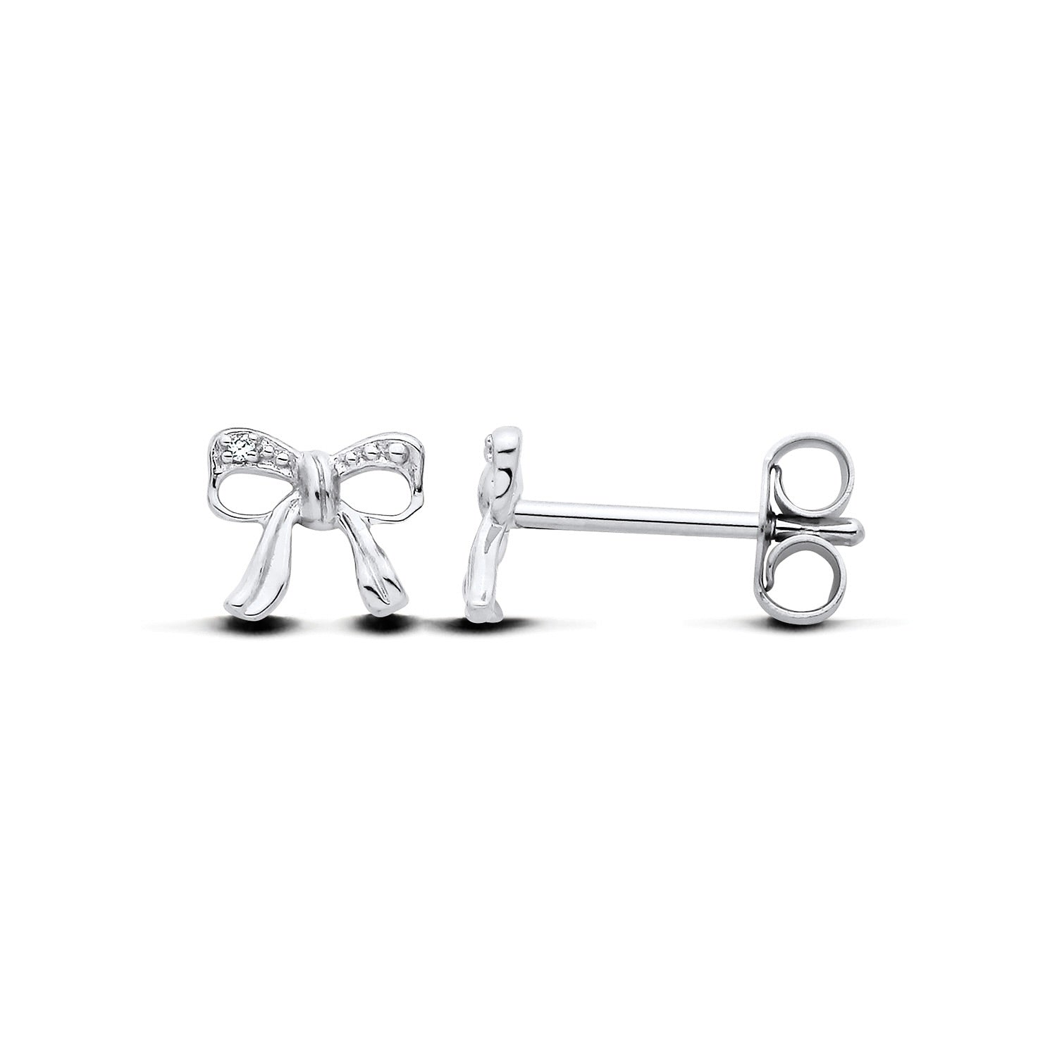 New 925 Silver &amp; Natural Diamond Set Bow Stud Earrings with the weight 0.70 grams. Earring Face Diameter 6mm x 7mm