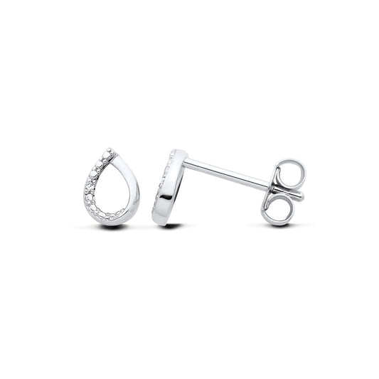 New 925 Silver &amp; Natural Diamond Set Open Teardrop Stud Earrings with the weight 0.70 grams. Earring Face Diameter 7mm x 5mm