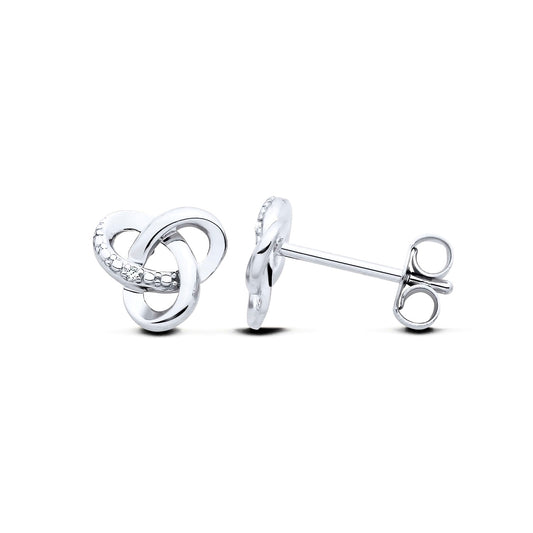 New 925 Silver &amp; Natural Diamond Set Knot Stud Earrings with the weight 1.10 grams.&nbsp;Earring Face 8.1mm x 8.6mm