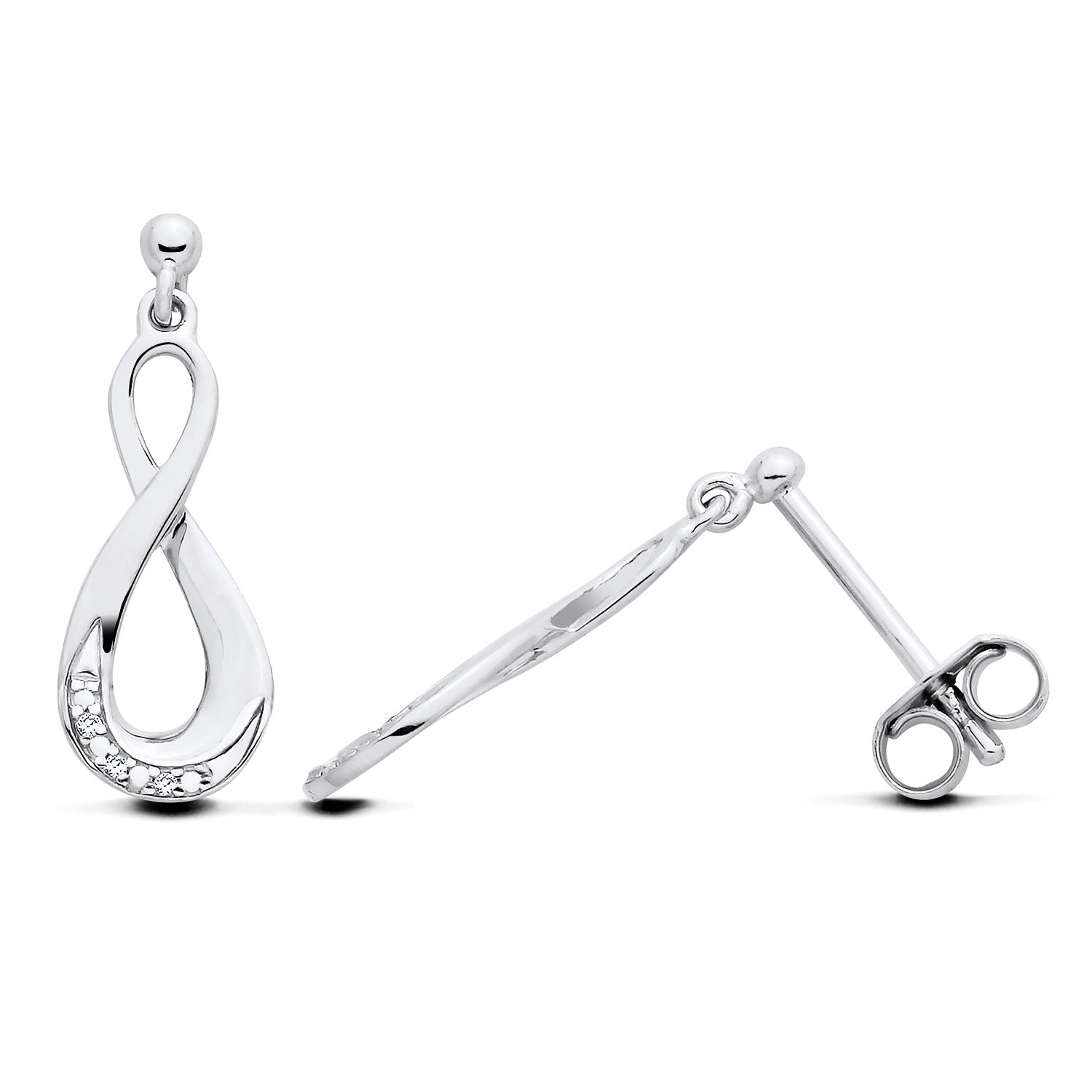 New 925 Silver &amp; Natural Diamond Set Infinity Drop Earrings with the weight 1.10 grams. Total Length 19mm