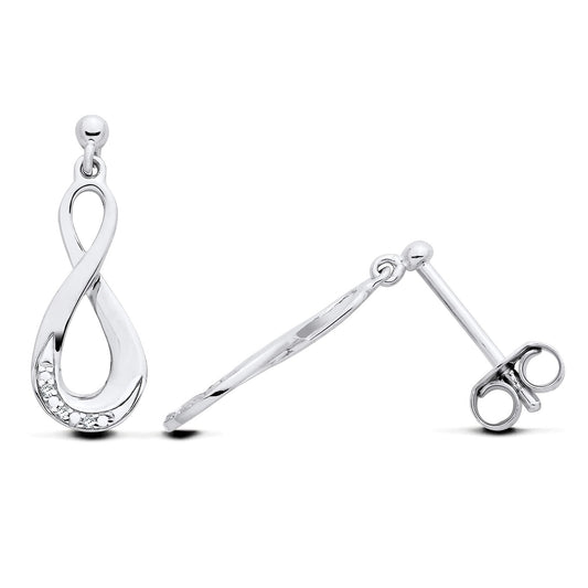New 925 Silver &amp; Natural Diamond Set Infinity Drop Earrings with the weight 1.10 grams. Total Length 19mm