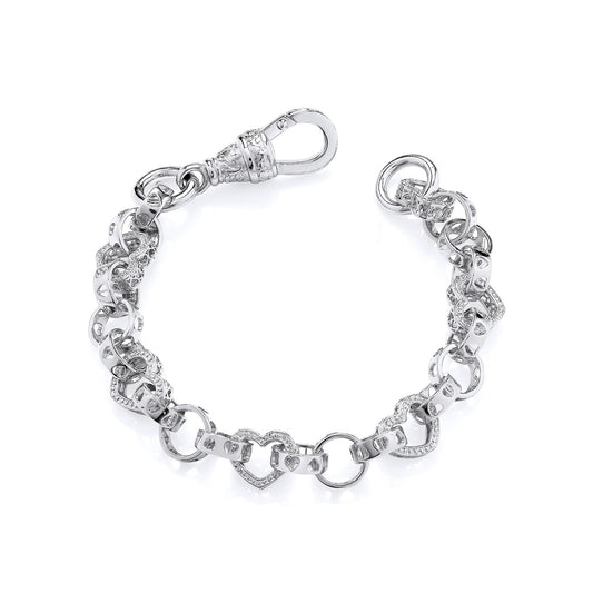 925 Silver 6.5" Heart Link Belcher Bracelet