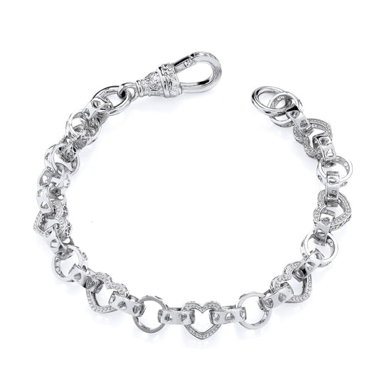 925 Silver 7.5" Heart Link Belcher Bracelet