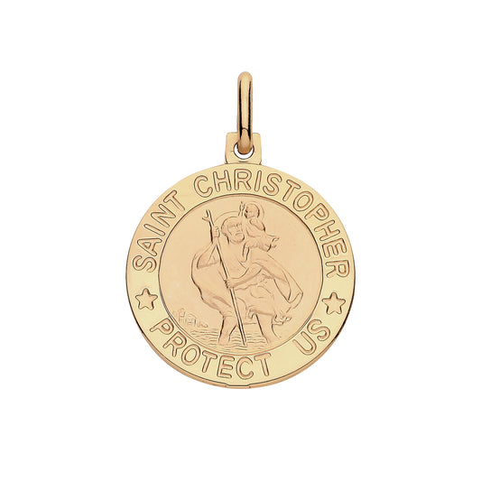 925 Silver Gold Plated Round St Christopher Pendant