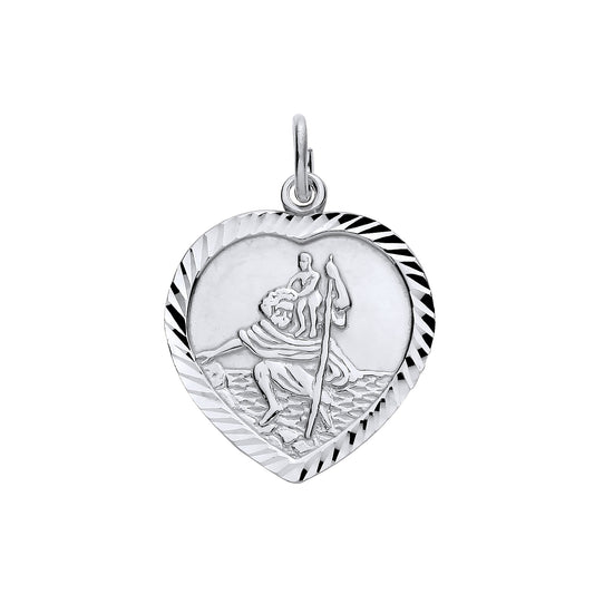 925 Silver Heart St Christopher Pendant