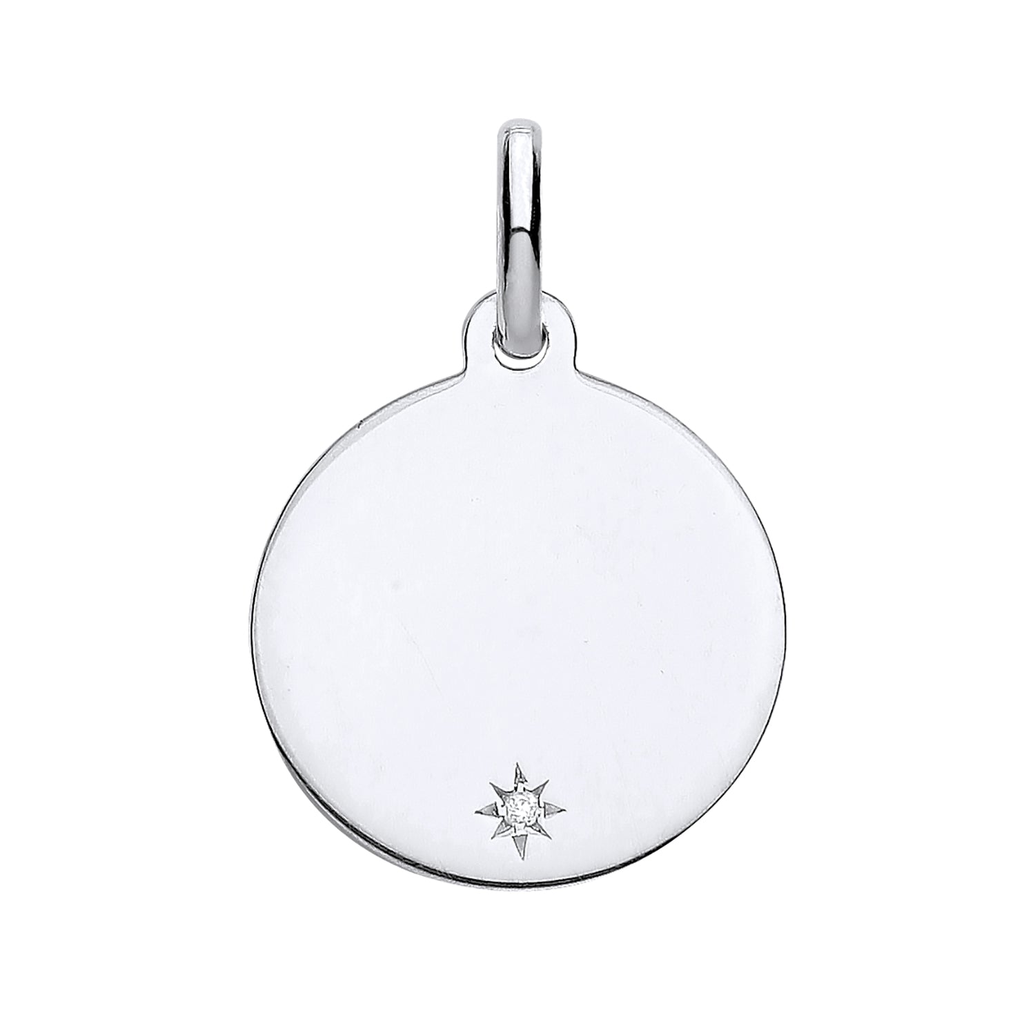 New 925 Silver &amp; Cubic Zirconia Set Polished Circle Disc Pendant with the weight 2.10 grams. Total Length 22mm Circle Diameter 15mm