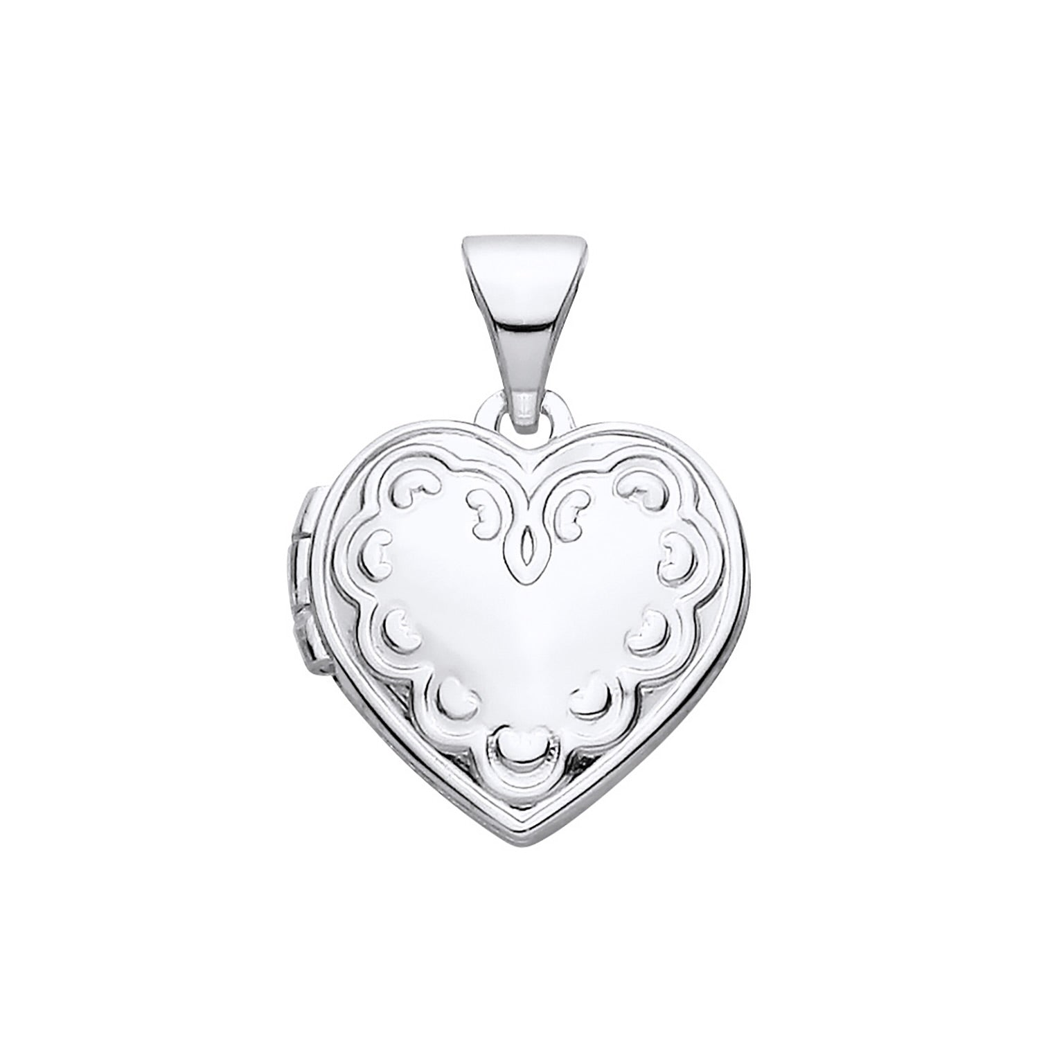 New 925 Silver Small Patterned Heart Locket with the weight 1.30 grams. Total Length inc Bale 17mm Width of Locket 11.2mm