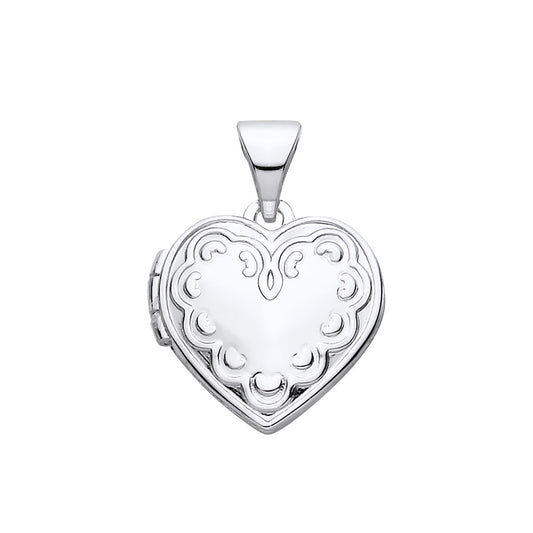 New 925 Silver Small Patterned Heart Locket with the weight 1.30 grams. Total Length inc Bale 17mm Width of Locket 11.2mm