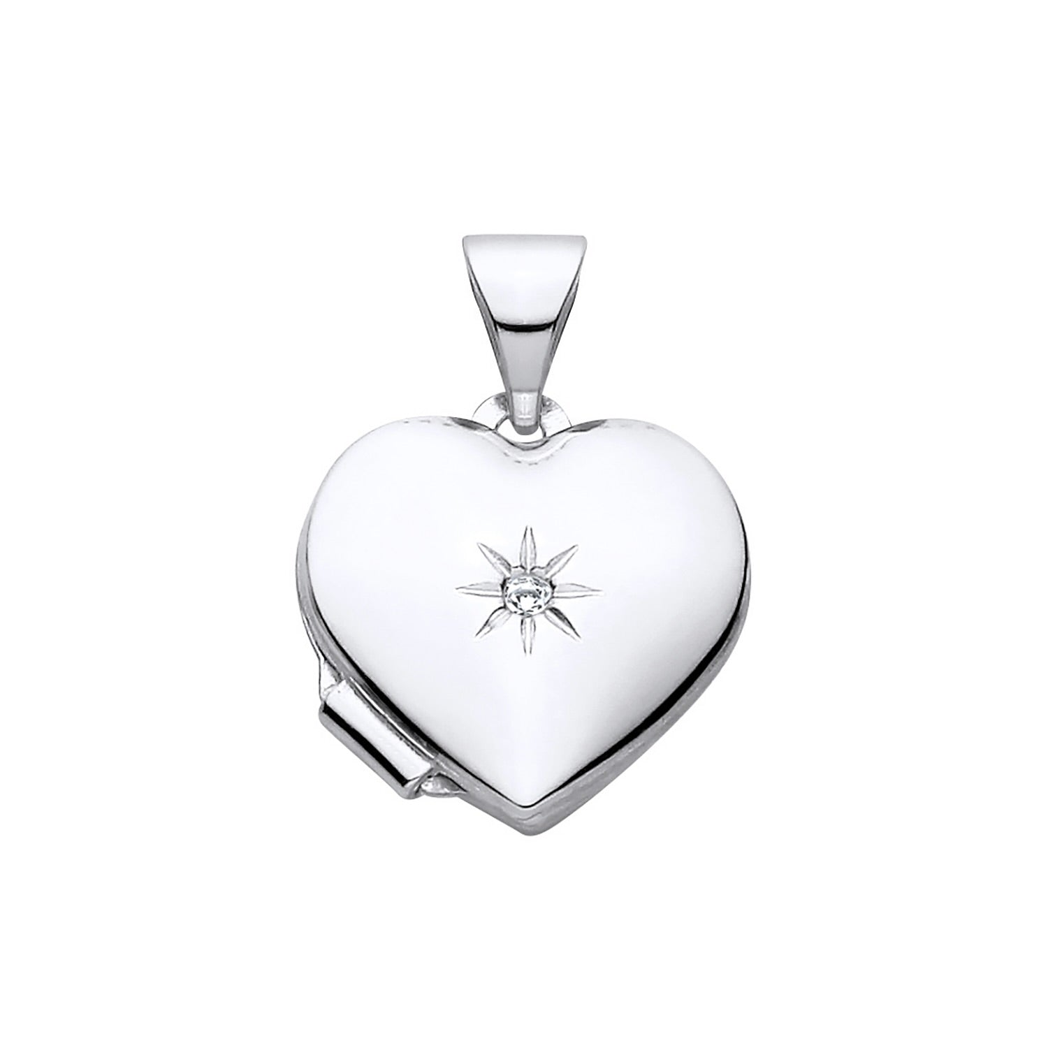 New 925 Silver &amp; Natural Diamond starburst Set Heart Locket with the weight 1.20 grams. Total Length inc Bale 17mm Width of Locket 11.2mm