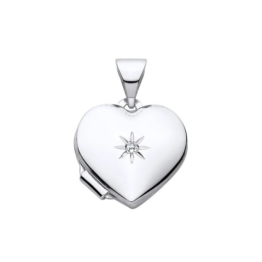 New 925 Silver &amp; Natural Diamond starburst Set Heart Locket with the weight 1.20 grams. Total Length inc Bale 17mm Width of Locket 11.2mm