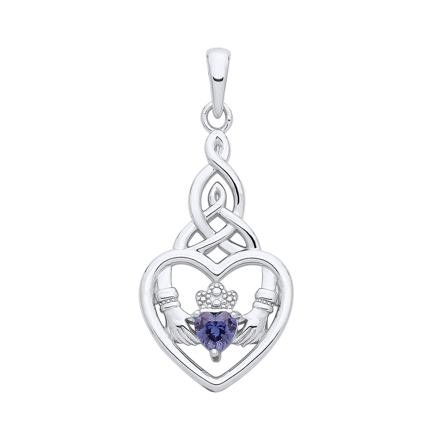 925 Silver & Tanzanite Set Claddagh Celtic Pendant