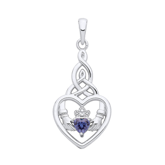 925 Silver & Tanzanite Set Claddagh Celtic Pendant
