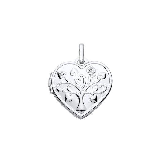 New 925 Silver &amp; Natural Diamond Set Tree of Life Heart Locket with the weight 1.60 grams. Total Length inc Bale 21mm&nbsp;Max Width 15mm