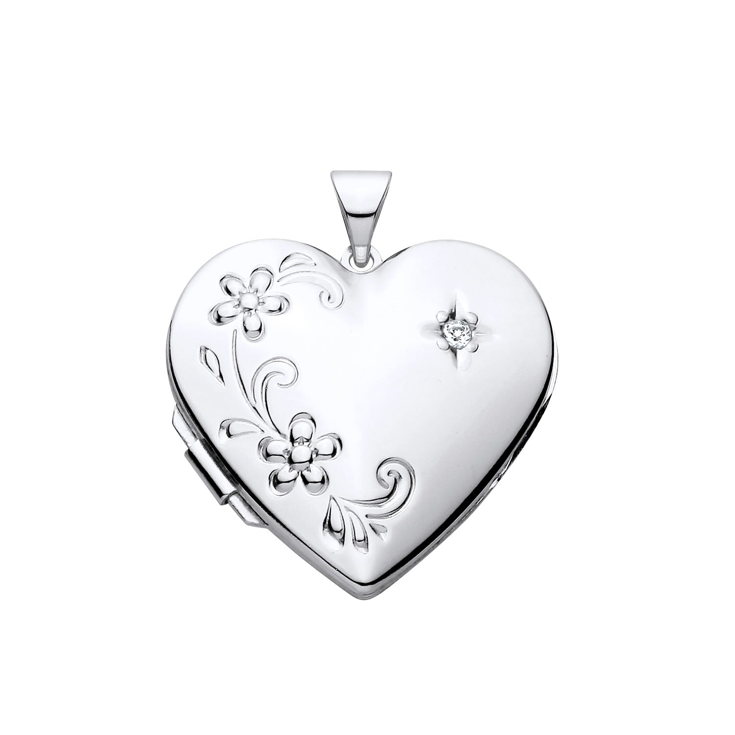 New 925 Silver &amp; Natural Diamond Set Flower Patterned Locket with the weight 3 grams. Total Length inc Bale 27mm Max Width 21.7mm