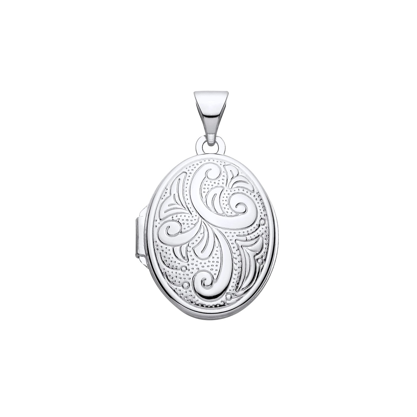 New 925 Silver Patterned Oval Locket with the weight 1.70 grams. Total Length inc Bale 24mm Max Width 14mm