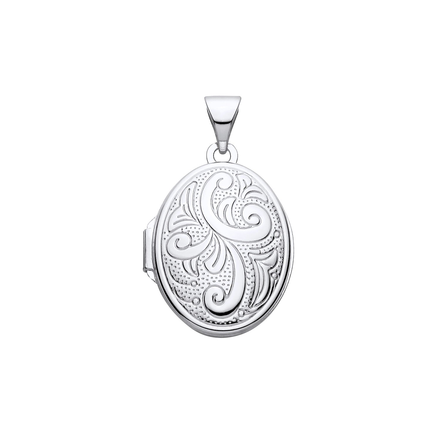 New 925 Silver Patterned Oval Locket with the weight 1.70 grams. Total Length inc Bale 24mm Max Width 14mm