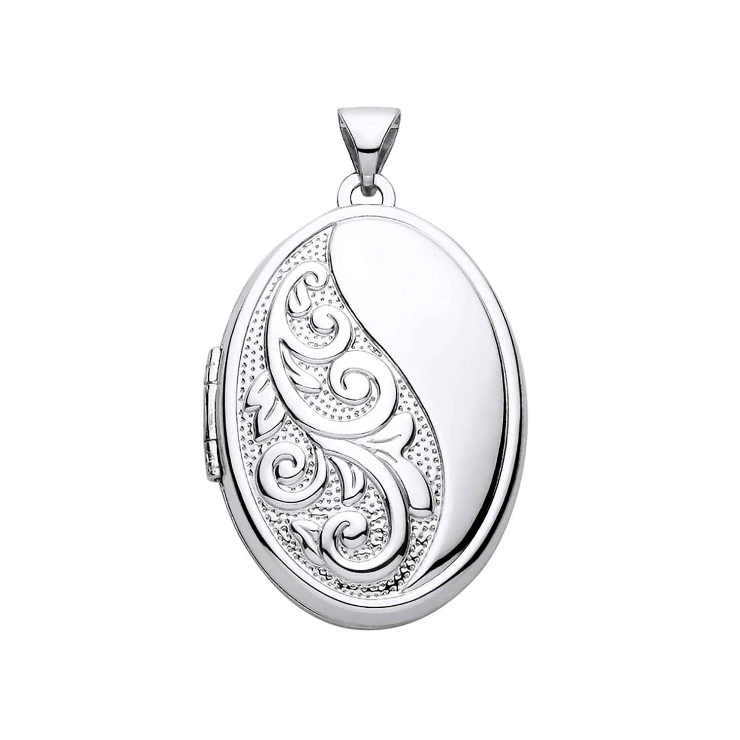 New 925 Silver Patterned Oval Locket with the weight 3.70 grams. Total Length inc Bale 33.5mm&nbsp;Max Width 19.75mm