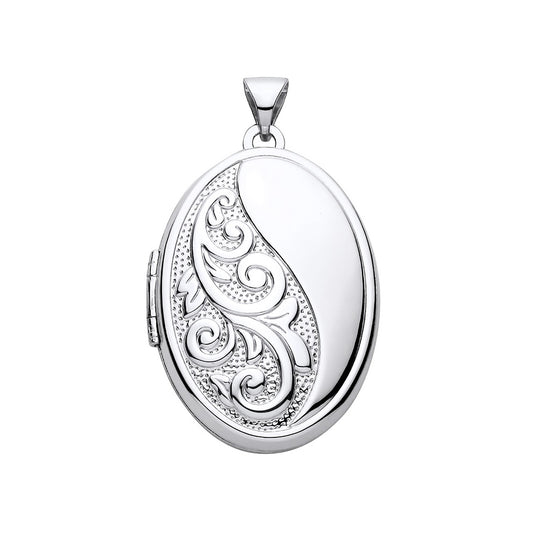 New 925 Silver Patterned Oval Locket with the weight 3.70 grams. Total Length inc Bale 33.5mm&nbsp;Max Width 19.75mm