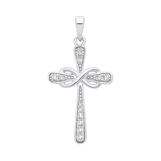New 925 Silver &amp; Cubic Zirconia Set Infinity Cross Pendant with the weight 2.20 grams. Total Length 34mm Max Width 16.9mm