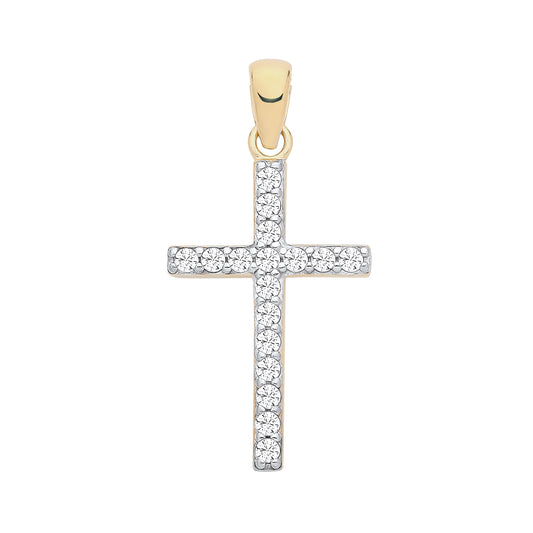 925 Silver Gold Plated & Cubic Zirconia Set Cross Pendant