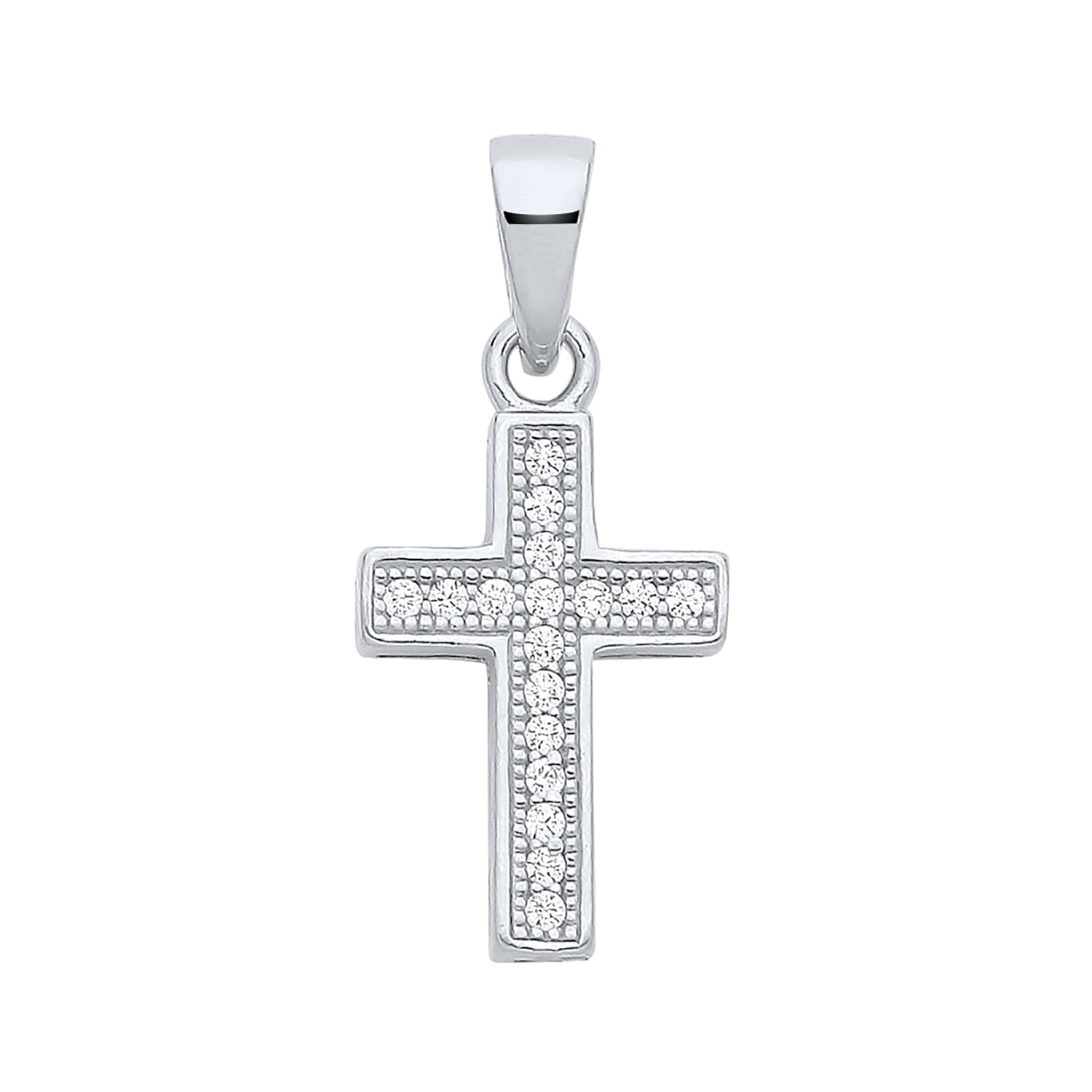 New 925 Silver &amp; Cubic Zirconia Set Small Cross Pendant with the weight 0.90 grams. Total Length 21mm Max Width 9.3mm