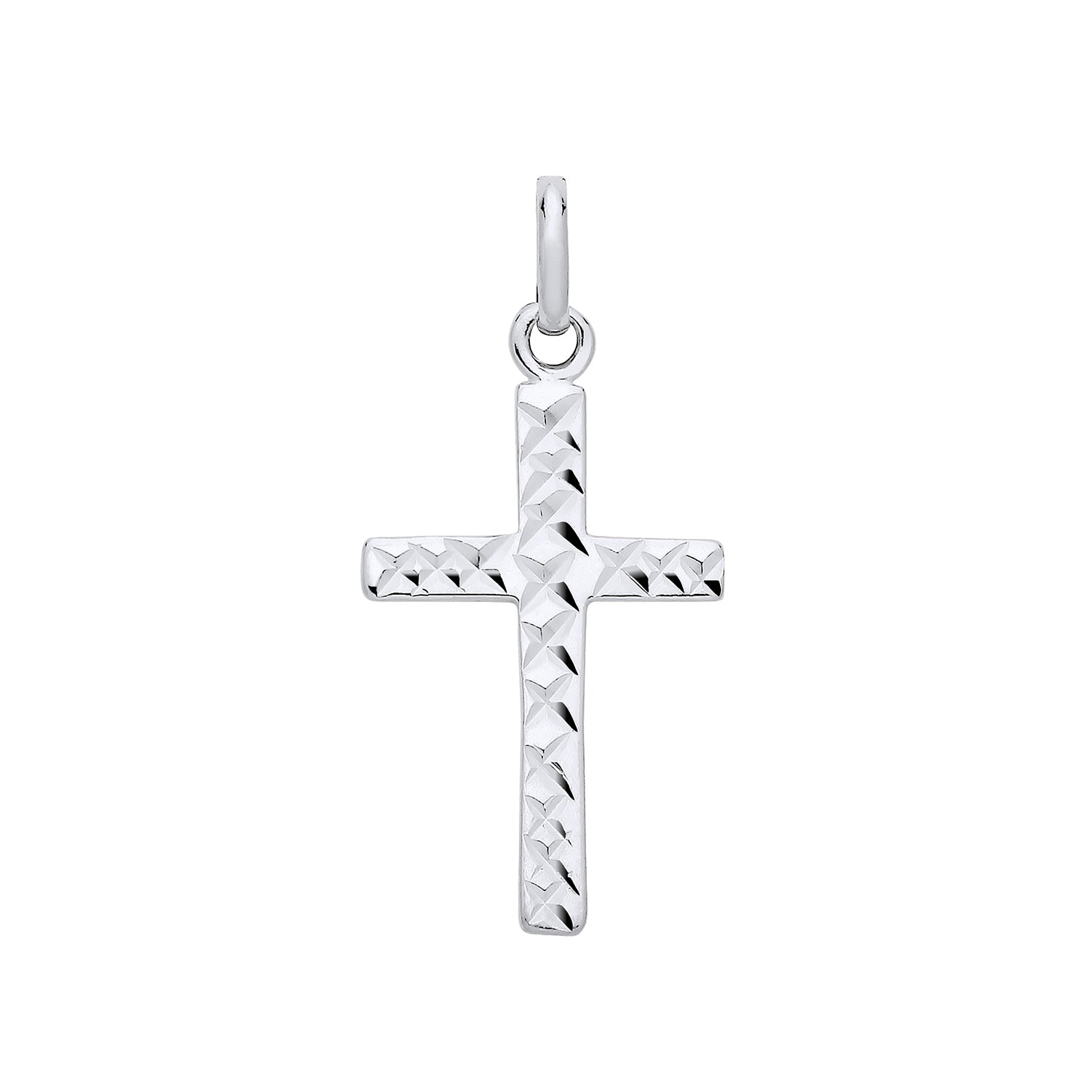 New 925 Silver Diamond Cut Patterned Cross Pendant with the weight 1.10 grams. Total Length 32mm Max Width 15.3mm