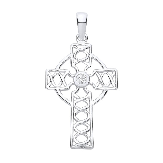 New 925 Silver &amp; Cubic Zirconia Set Celtic Cross Pendant with the weight 2.70 grams.&nbsp;Total Length 38.5mm Max Width 20.2mm