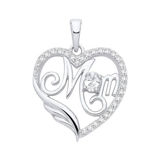 925 Silver & Cubic Zirconia Mum Heart Pendant