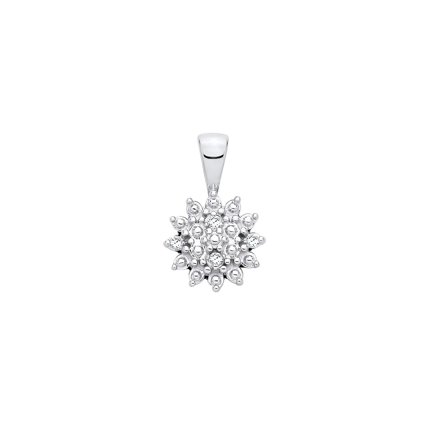 New 925 Silver &amp; Natural Diamond Set Small Cluster Pendant with the weight 0.70 grams. Length x Width 13.5mm x 8.5mm