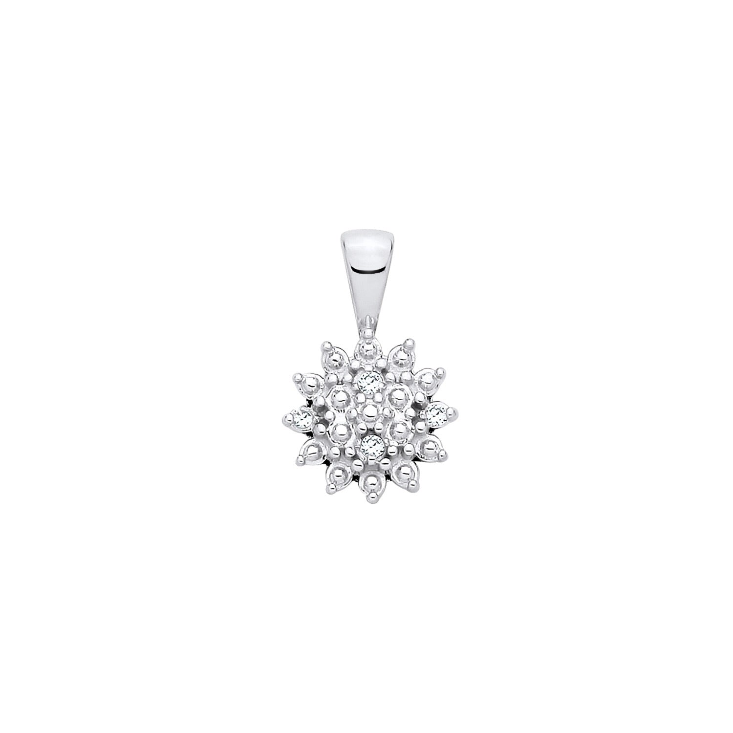 New 925 Silver &amp; Natural Diamond Set Small Cluster Pendant with the weight 0.70 grams. Length x Width 13.5mm x 8.5mm