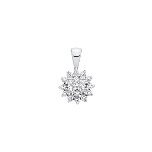 New 925 Silver &amp; Natural Diamond Set Small Cluster Pendant with the weight 0.70 grams. Length x Width 13.5mm x 8.5mm