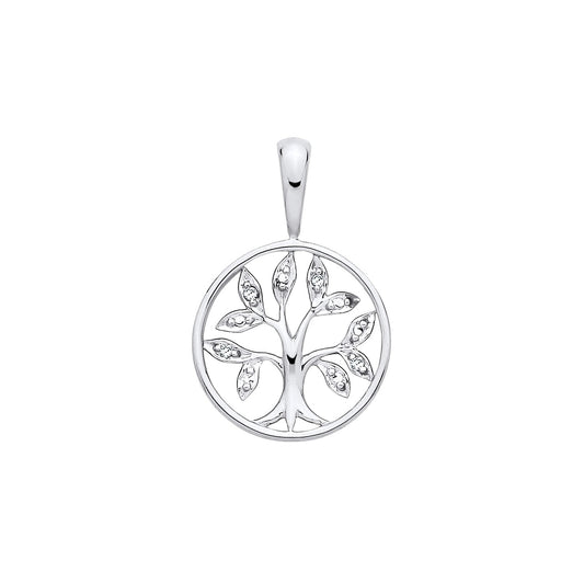 New 925 Silver &amp; Natural Diamond Set Open Tree of Life Pendant with the weight 1 gram.&nbsp;Length x Width 18.7mm x 12.3mm