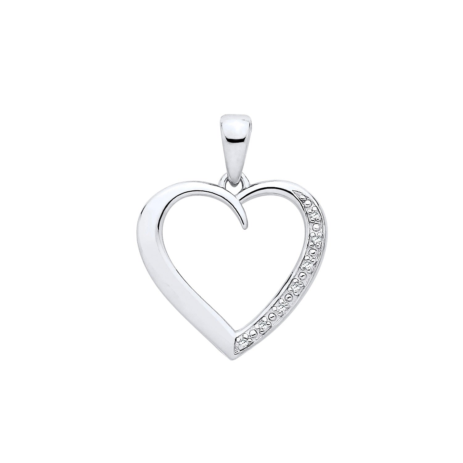 New 925 Silver &amp; Natural Diamond Set Open Heart Pendant with the weight 0.70 grams. Length x Width 19.2mm x 14.7mm