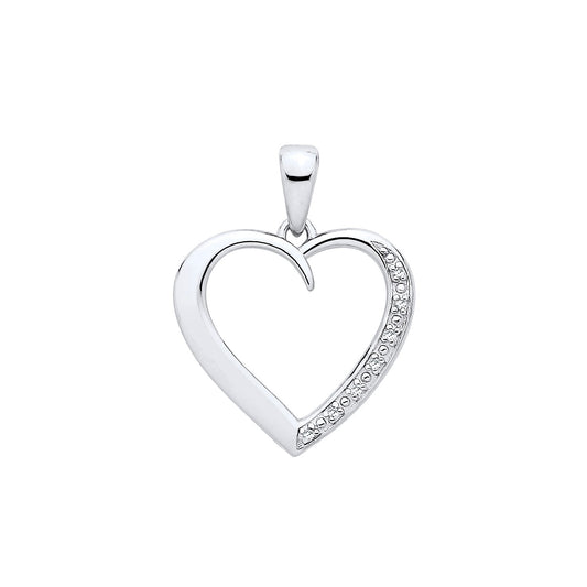 New 925 Silver &amp; Natural Diamond Set Open Heart Pendant with the weight 0.70 grams. Length x Width 19.2mm x 14.7mm