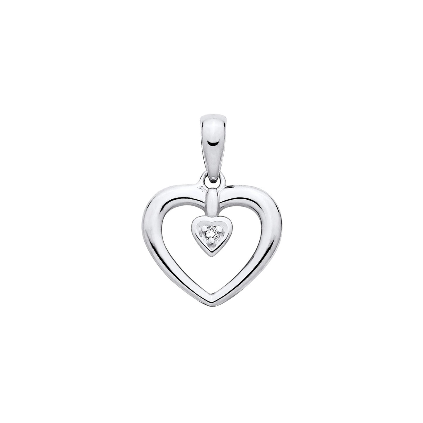 New 925 Silver &amp; Natural Diamond Set Open Heart Pendant with the weight 0.70 grams. Length x Width 16mm x 11.6mm