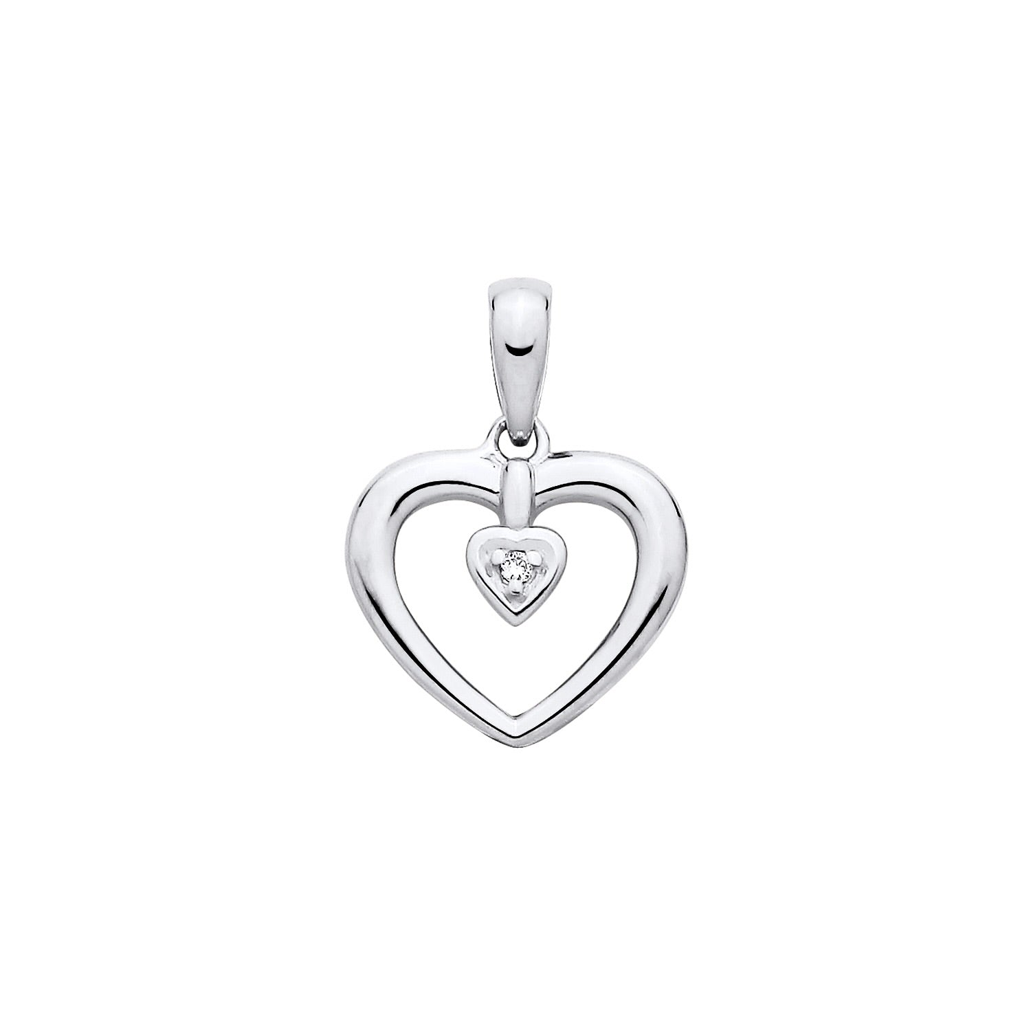 New 925 Silver &amp; Natural Diamond Set Open Heart Pendant with the weight 0.70 grams. Length x Width 16mm x 11.6mm