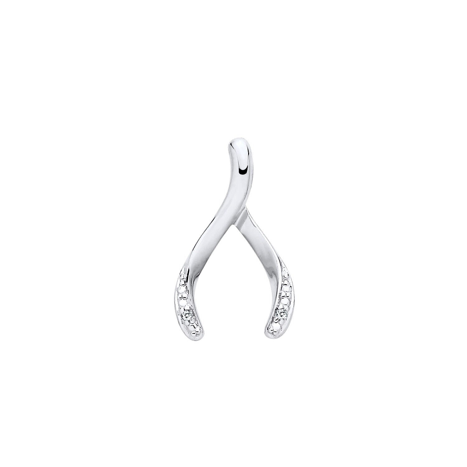New 925 Silver &amp; Natural Diamond Set Wishbone Pendant with the weight 0.70 grams. Length x Width 15.5mm x 9.25mm