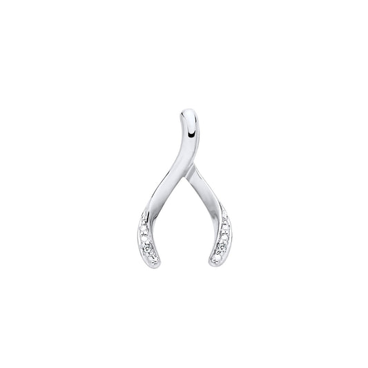 New 925 Silver &amp; Natural Diamond Set Wishbone Pendant with the weight 0.70 grams. Length x Width 15.5mm x 9.25mm