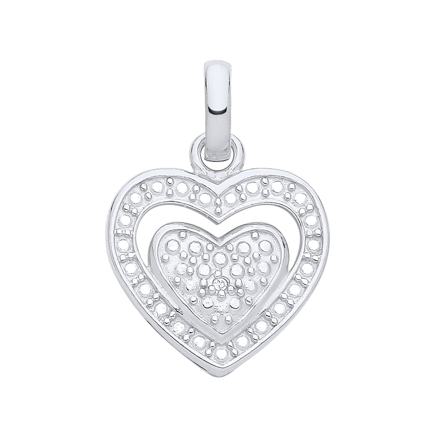 New 925 Silver &amp; Natural Diamond Set Open Double Heart Pendant with the weight 1.50 grams.&nbsp;Total Length 20mm Max Width 14mm
